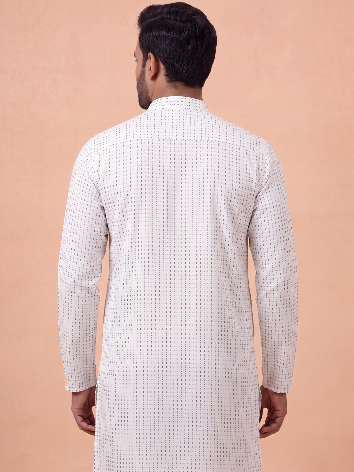 Cotton Medium Length Self Design Pocket Kurta White PC7