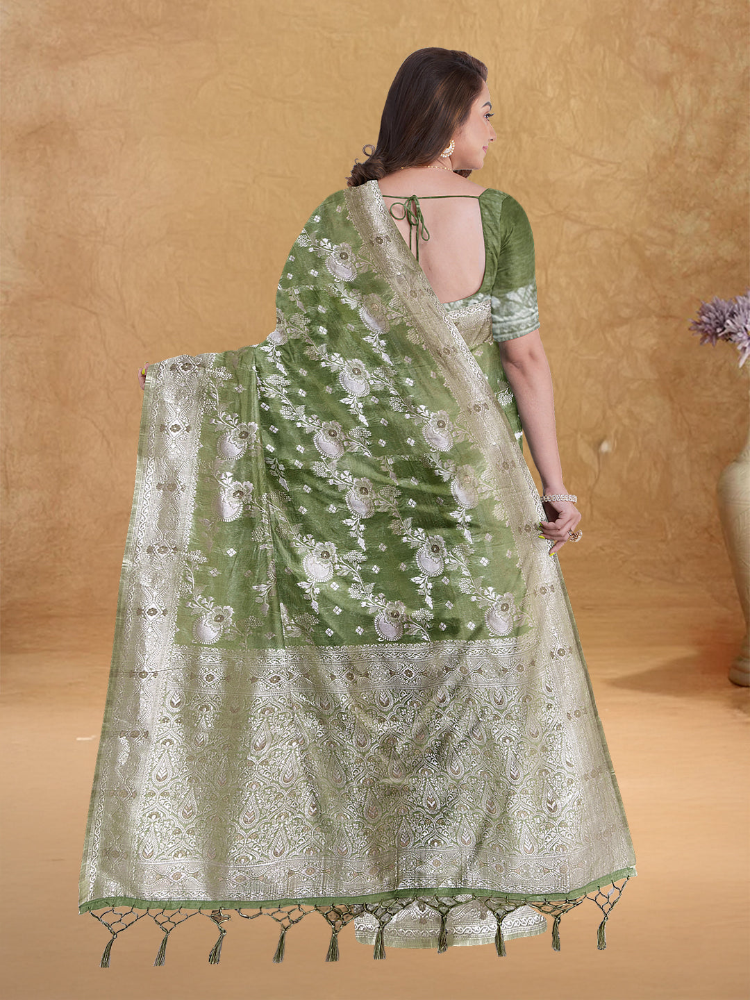 Couple Combo Shirt & Dhoti Set with Saree Moss Green MGD12