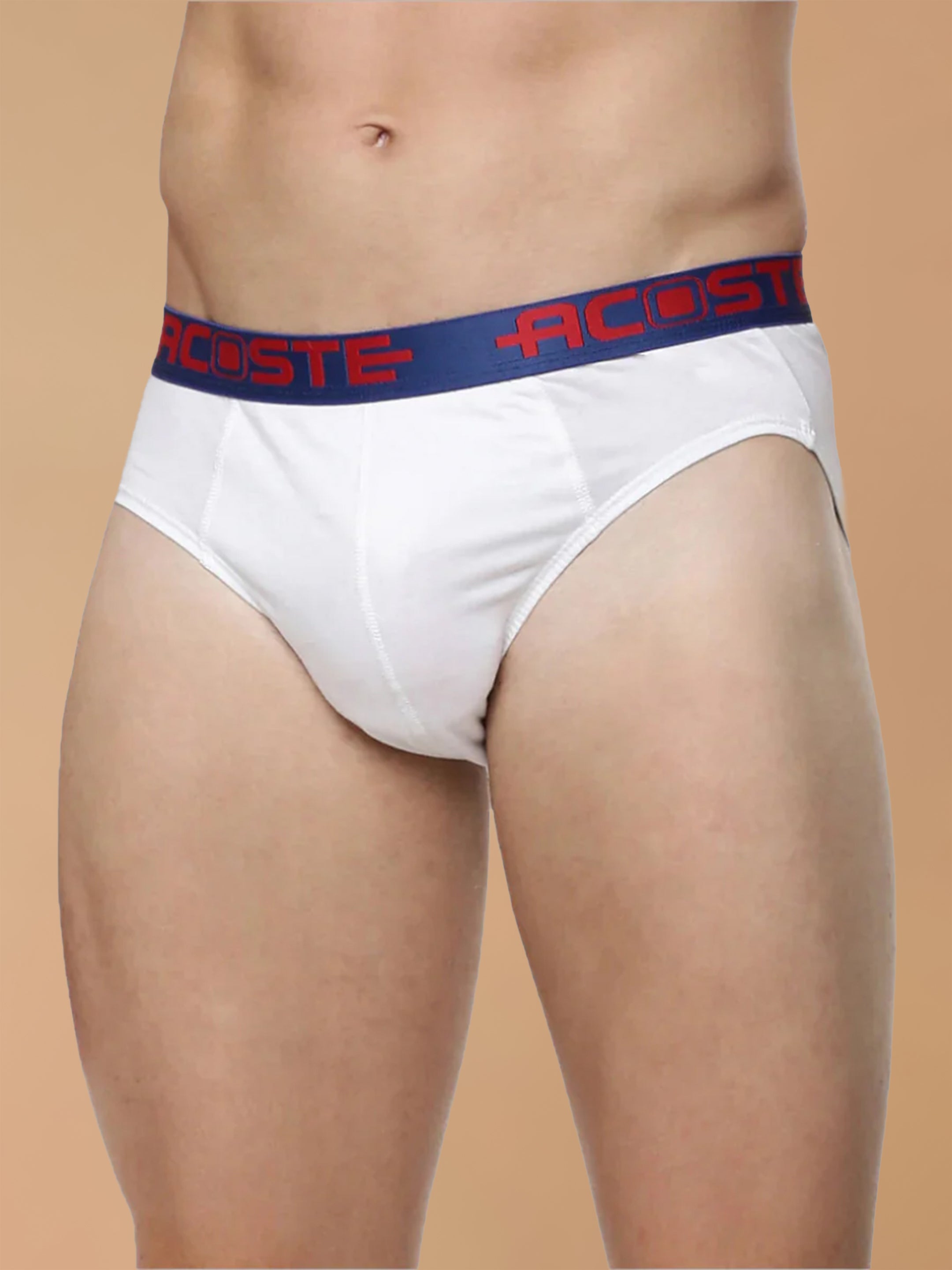 100% Cotton White Outer Elastic Brief Acoste 1015 (Pack of 2)