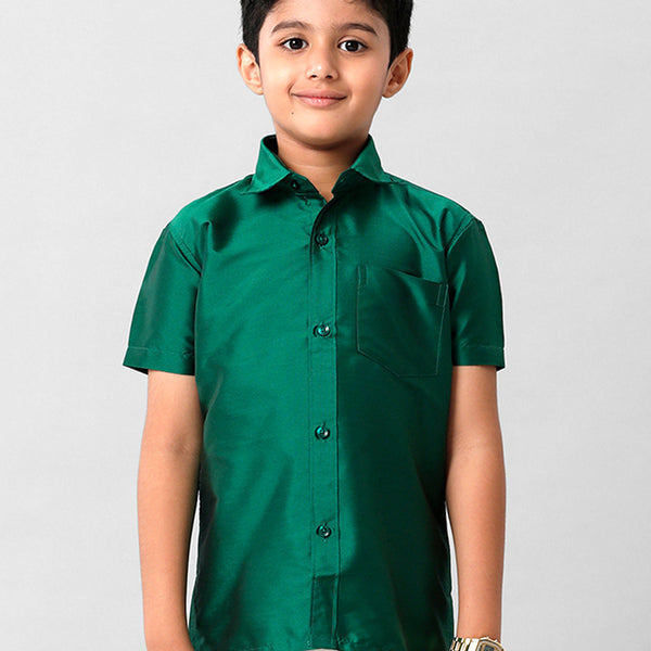 Boys Silk Cotton Shirt with Dhoti Set Light Ramar Green