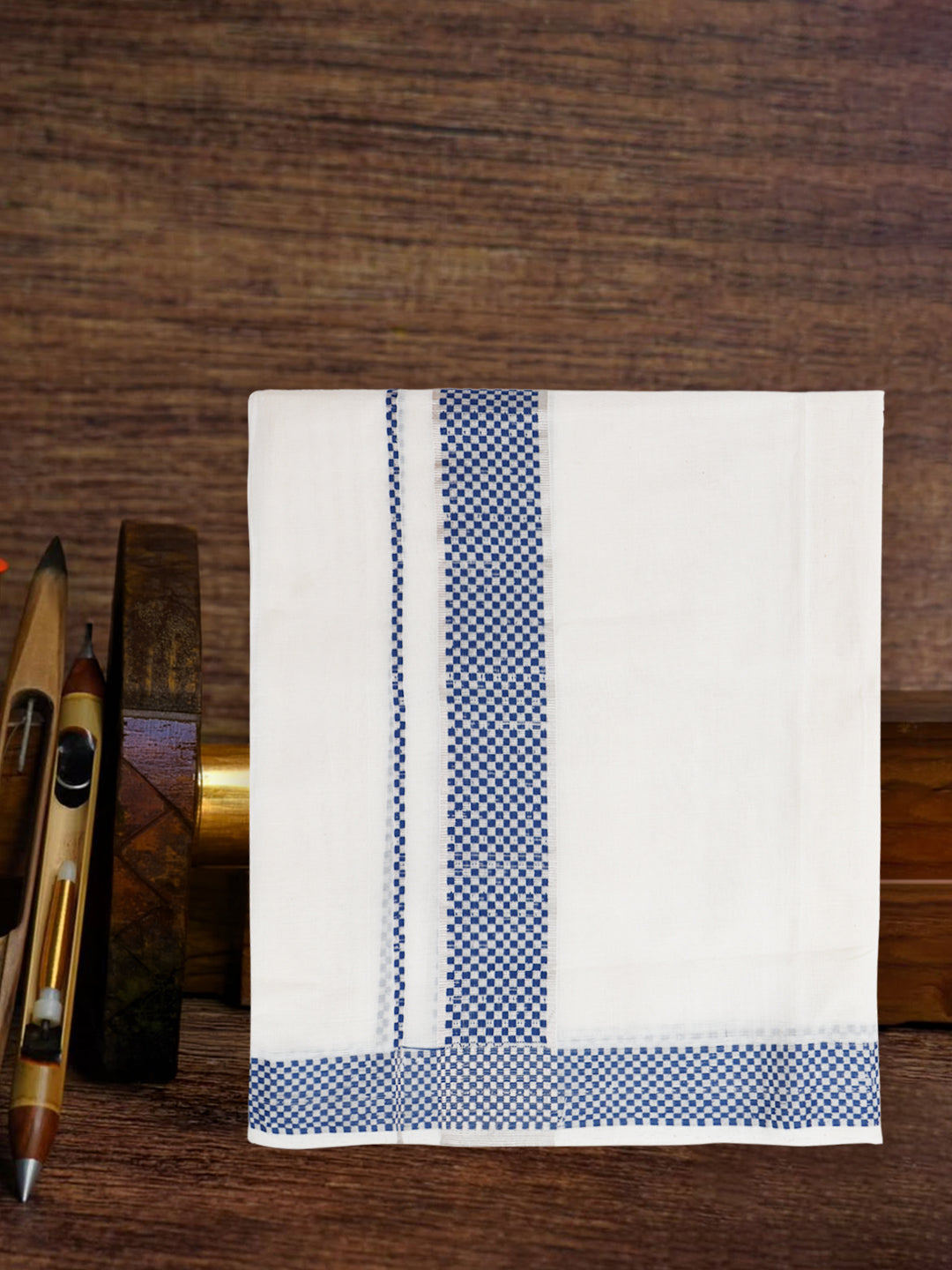 Men Premium Handloom Cream Dhoti with Fancy Jari Border HLM97