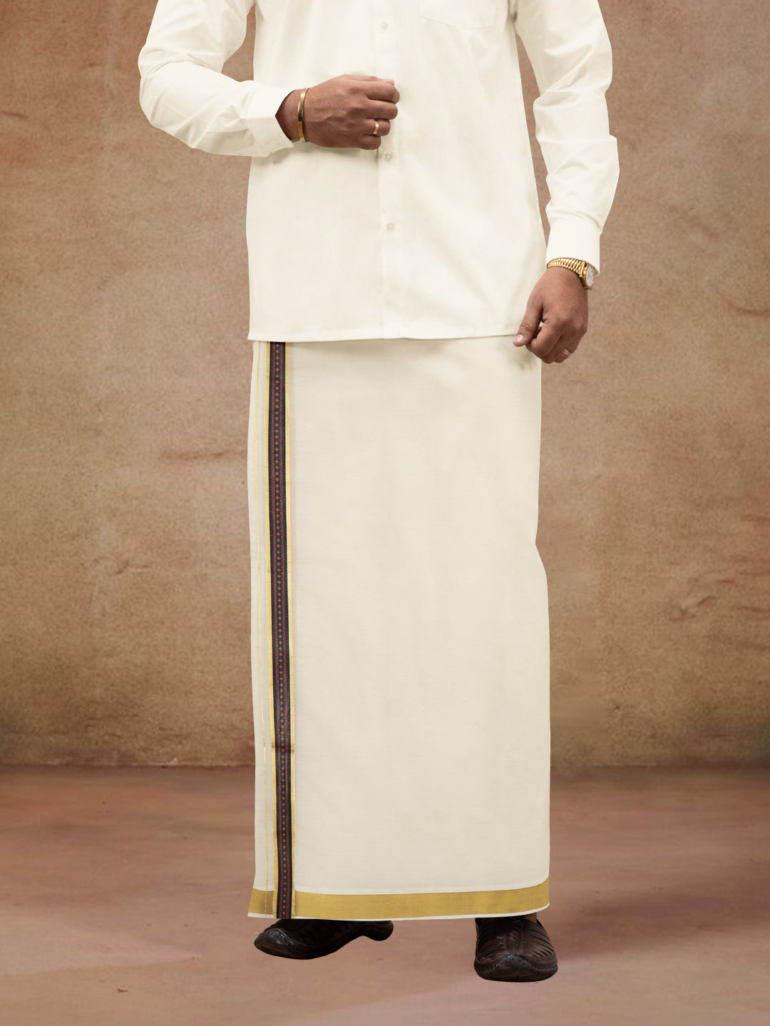 Men Kora Cotton Double Layer Dhoti with Double Side Fancy Jari Border PR14