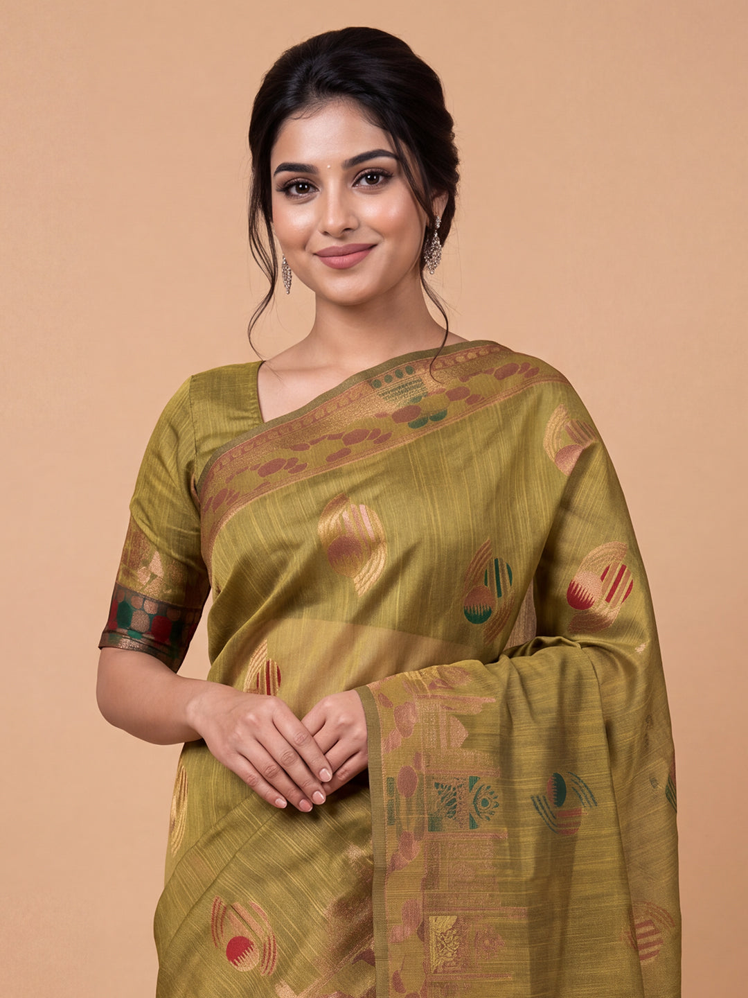 Women Spun Poly Mustard Yellow Printed Saree SP21