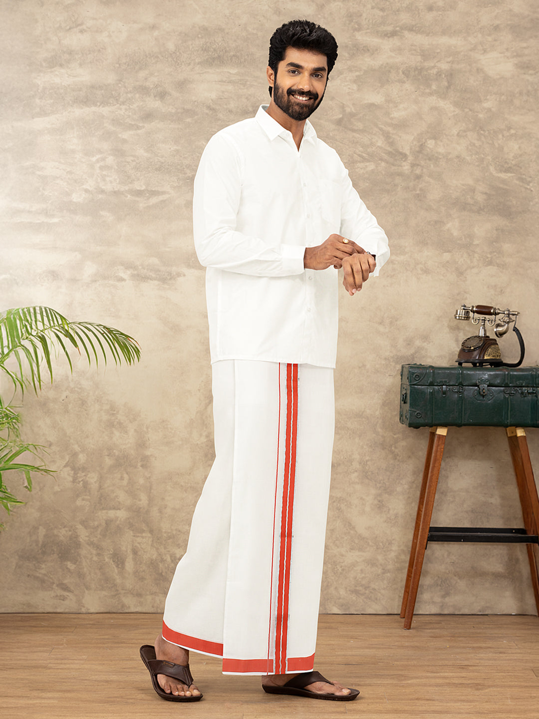 Men Kora Cotton Double Layer Dhoti with Fancy Jari Border VKSF01