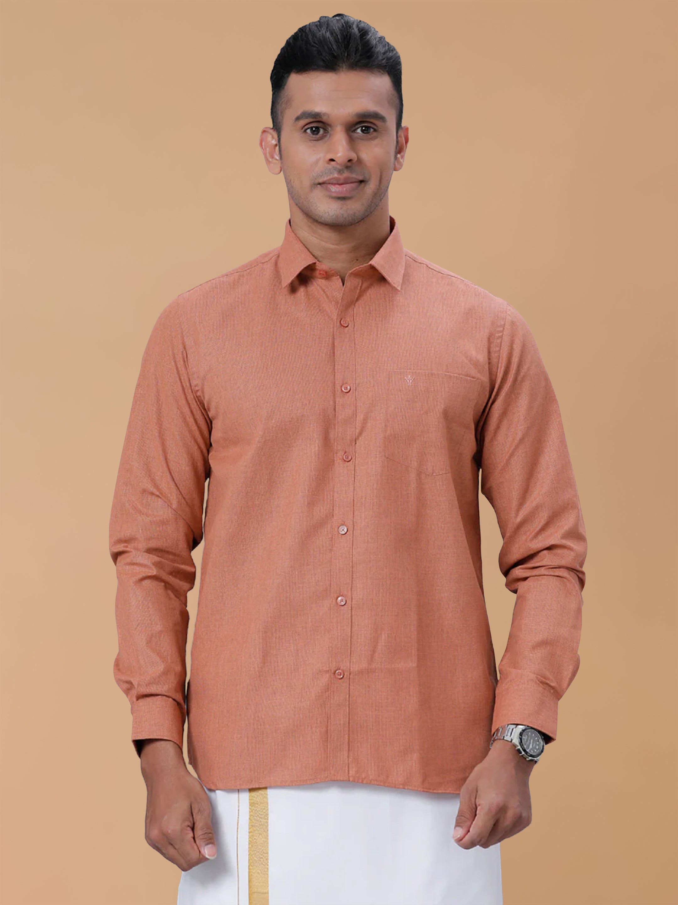 Cotton Rich LT Reddish Brown  Regular Fit Shirt T1 GC18