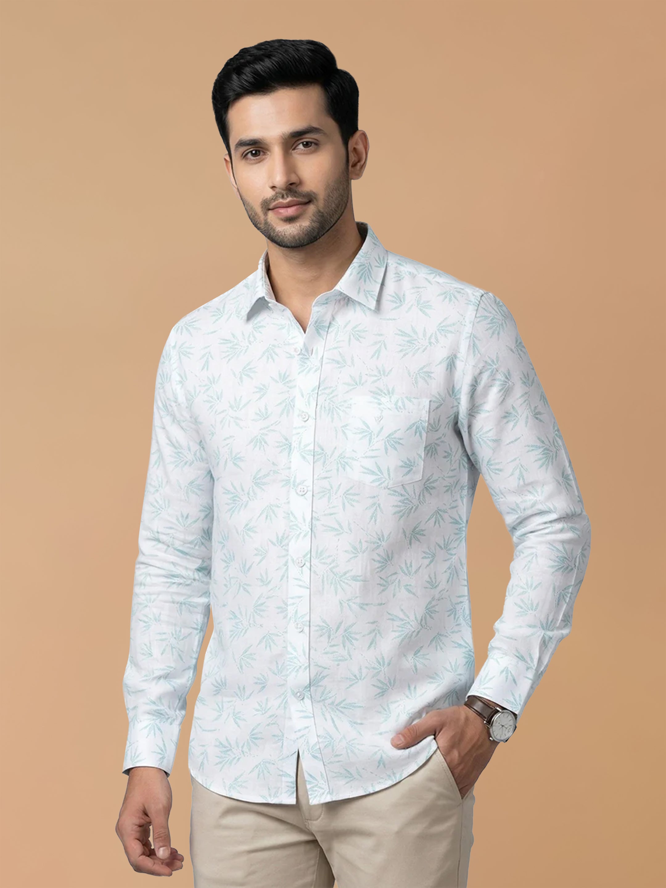 Cotton Rich White Printed Regular Fit Shirt T66 APT4