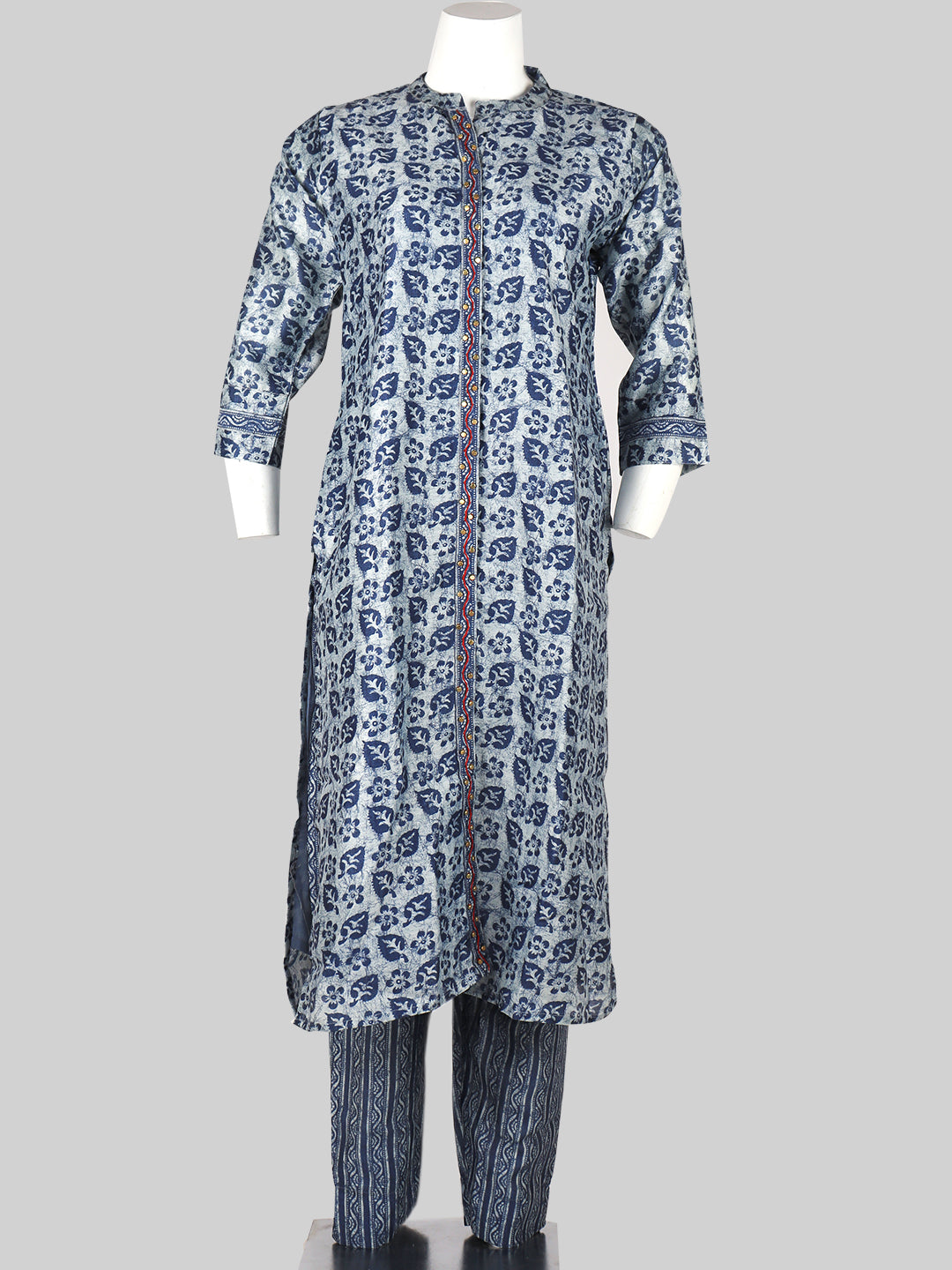 Women Cotton Printed Kurti Set Blue EKS45