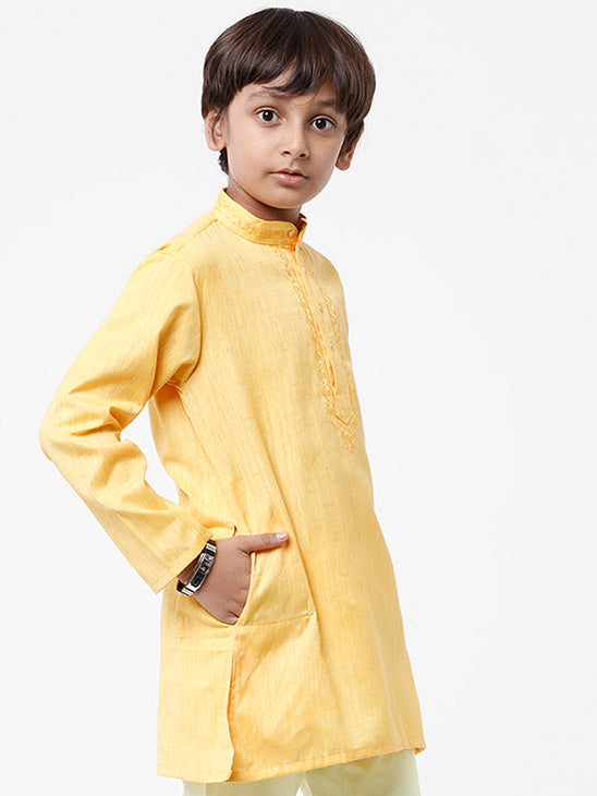Boys Cotton Full Sleeves Yellow Kurta BK01