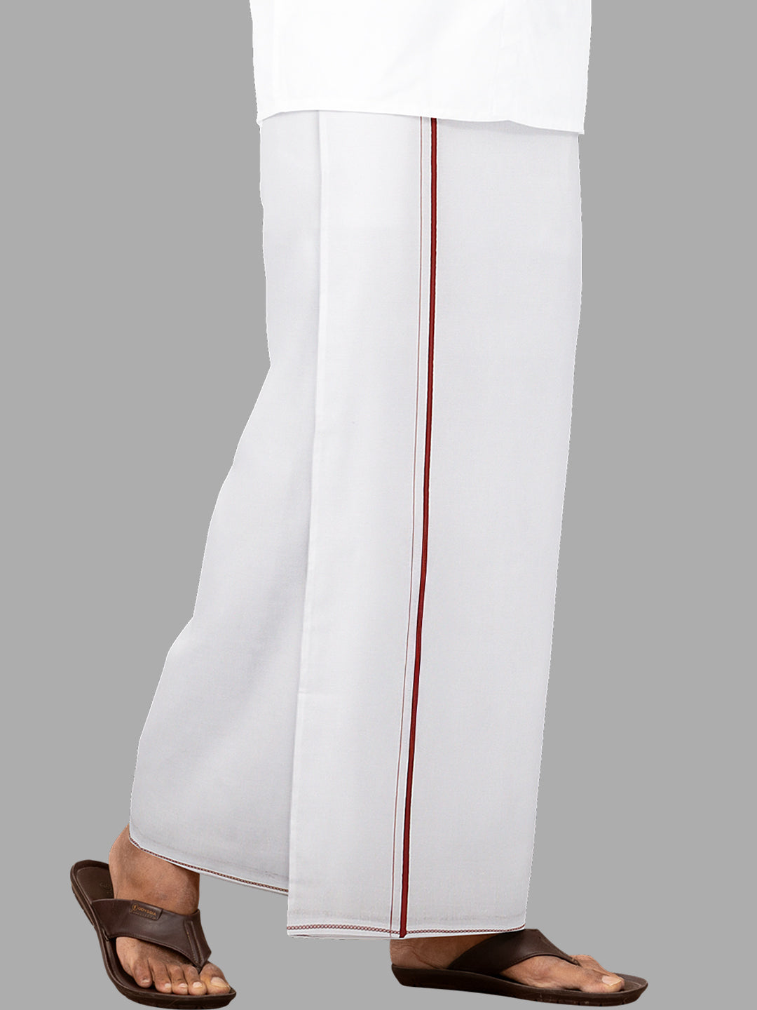 Men Formal White Shirt with Small Border Single Layer Dhoti Combo