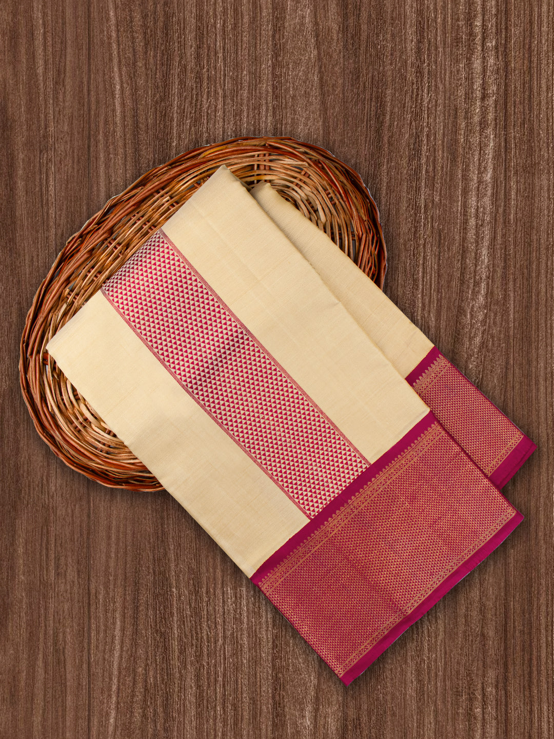 Men 100% Pure Silk 4 1/2" Jari Gold Border Amirtham