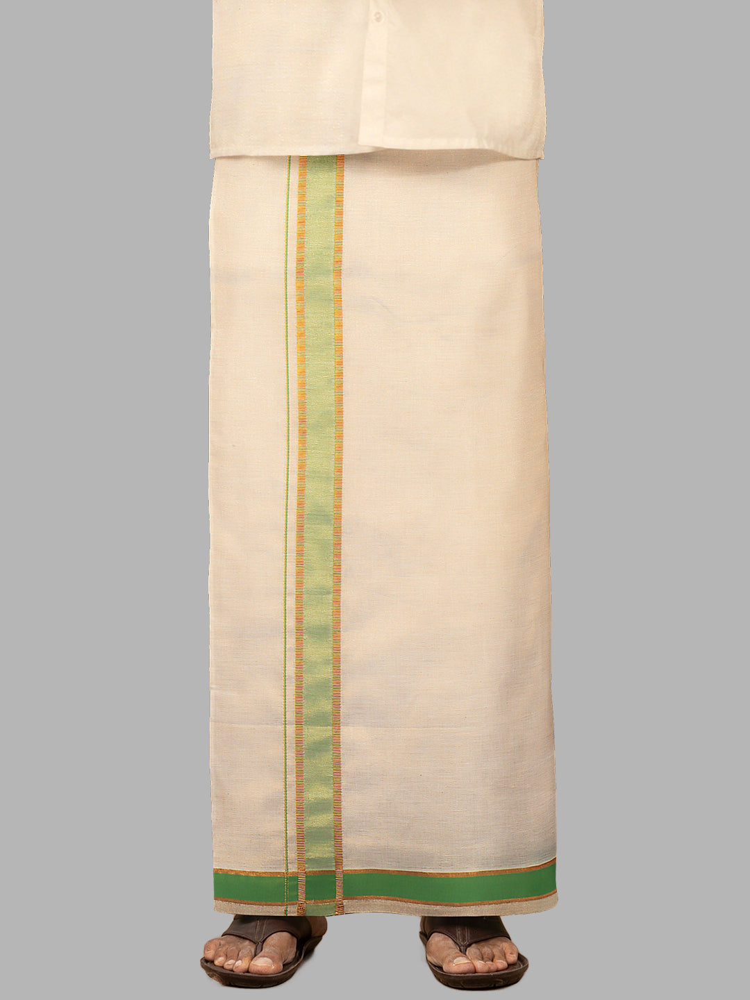 Men Green Fancy Jari Border Tissue Adjustable Pocket Dhoti