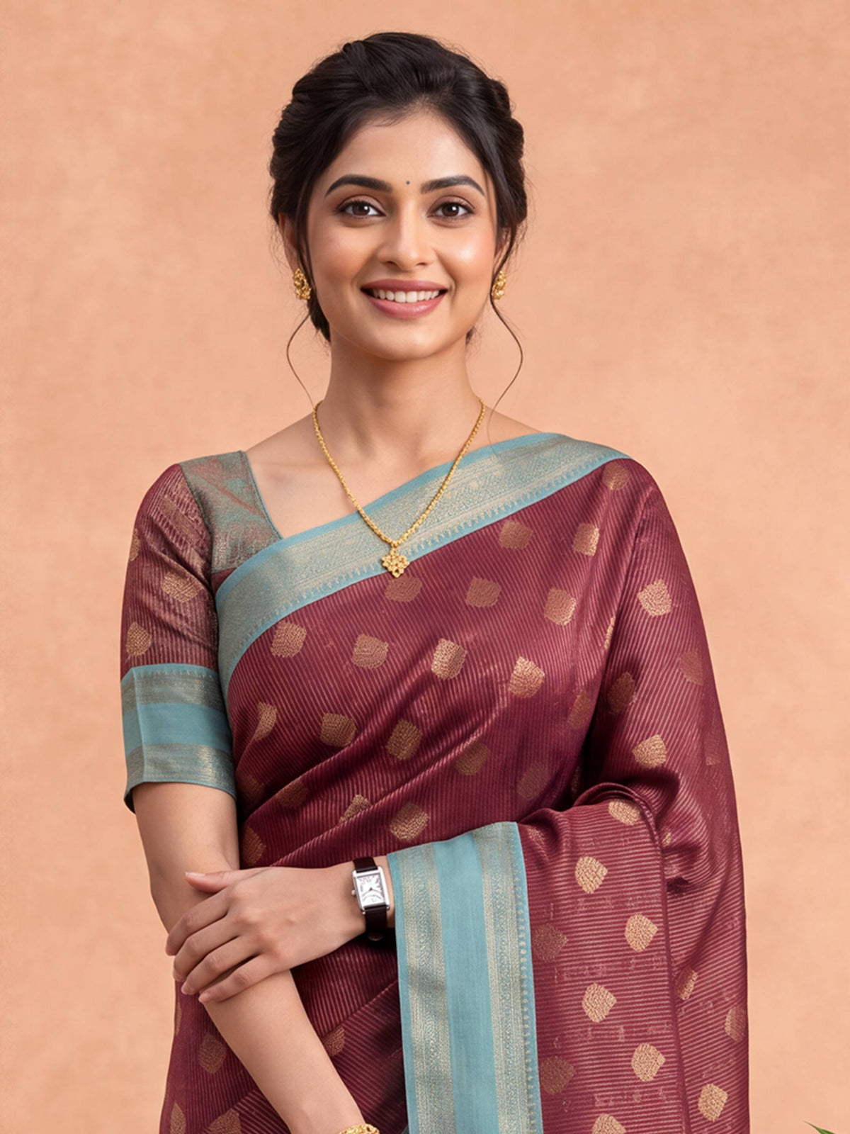 Women Art Silk Dark Purple with Blue Saree ASS153