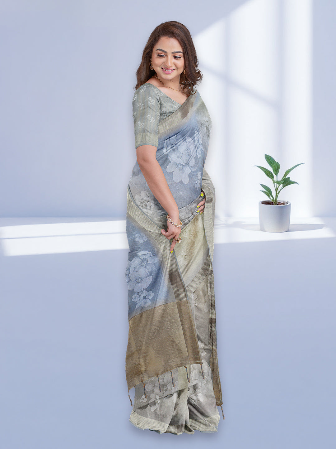 Women Blue with Gold Tissue Saree TS53