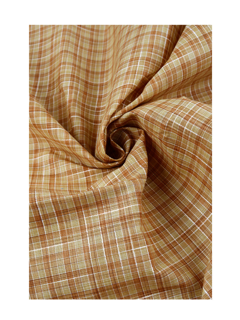 Cotton Golden Yellow and Brown Colour Check Shirt Fabric Elight Gold