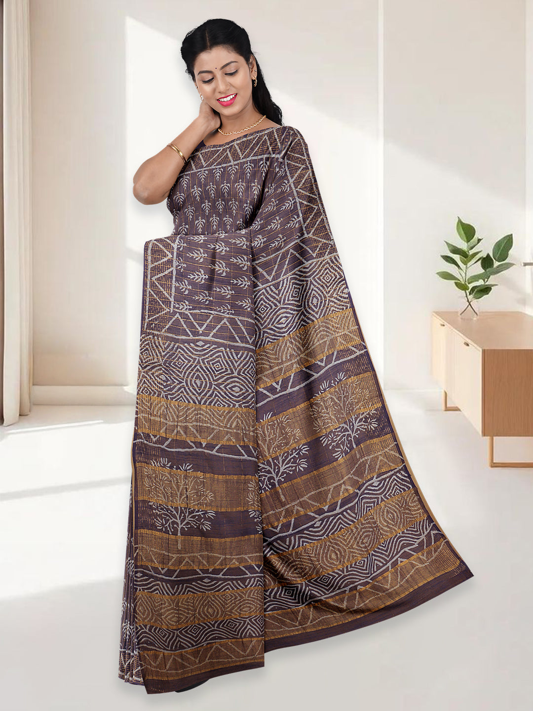 Women Violet Semi Linen Saree SL229