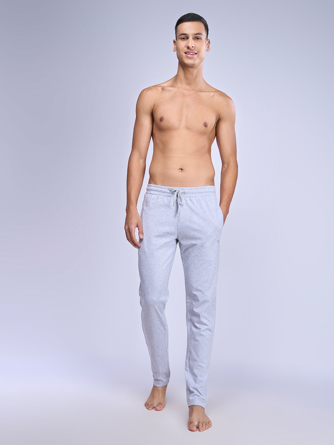Super Combed Cotton Side Sew Panel Smart Fit  Zipper Pocket Track Pant Grey Melange-ETK3