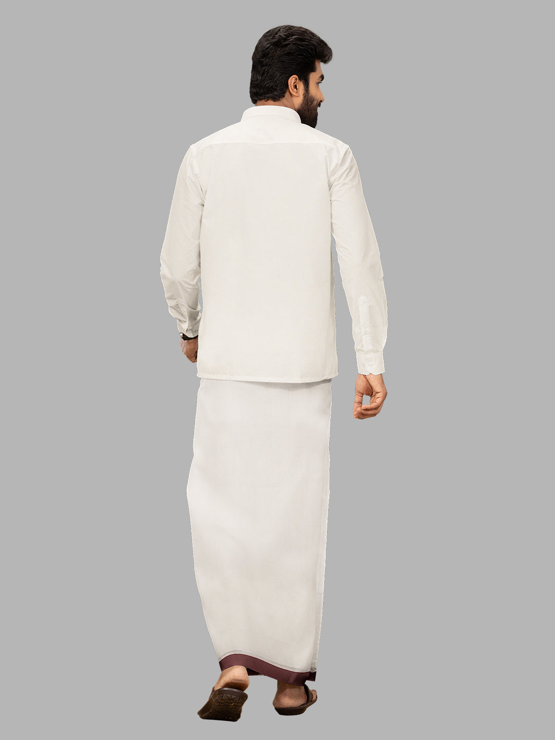 Men Fancy Jari Border Double Layer White Dhoti RG01