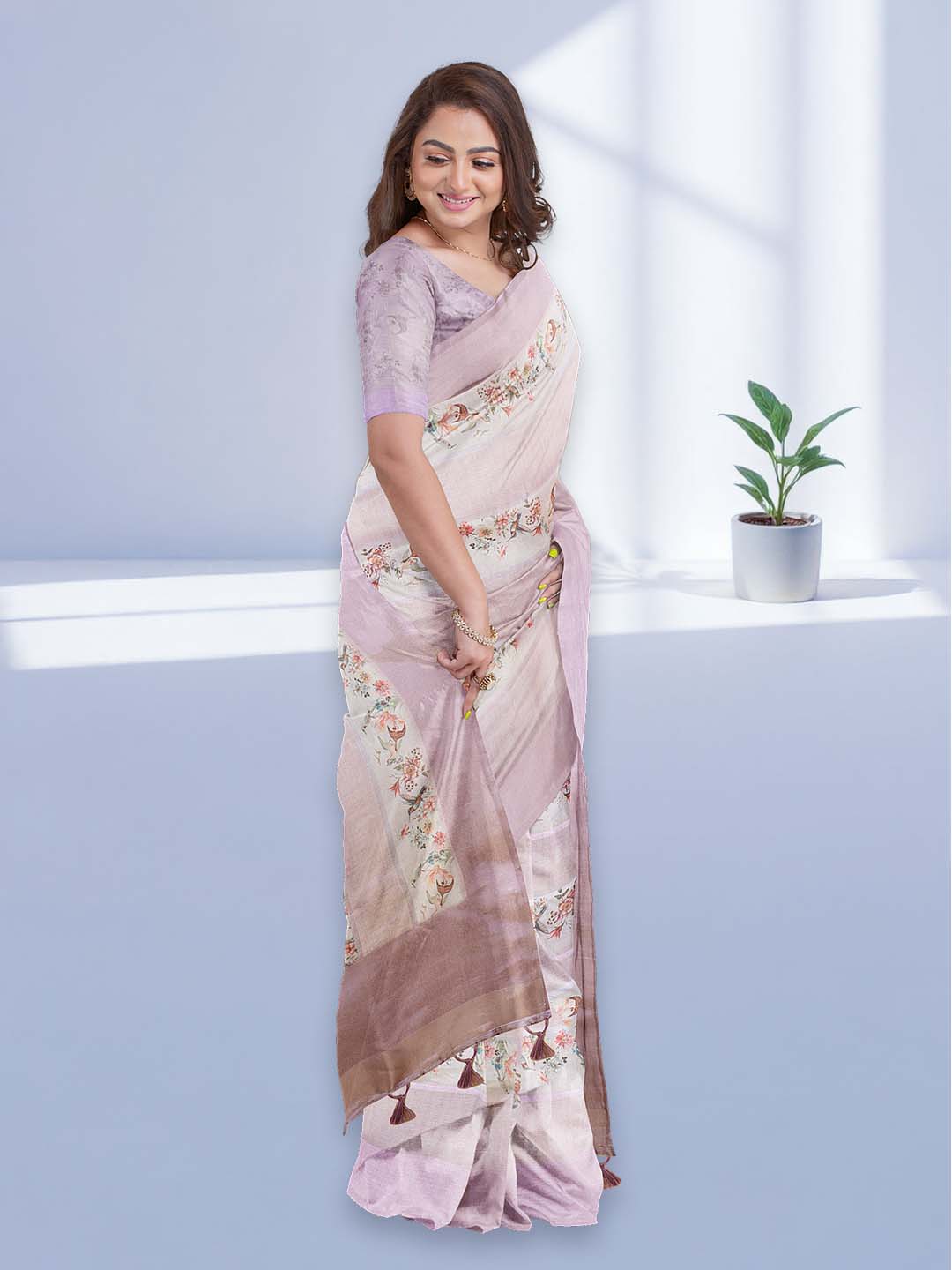 Women Purple Semi Tussar Printed Saree ST286