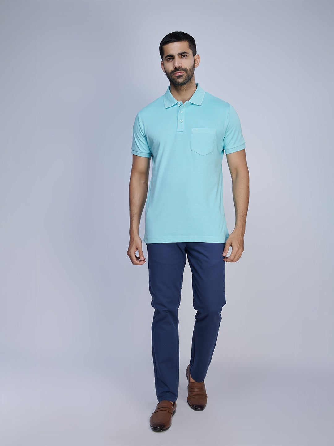 Mens Liquid Polo T-Shirt with Pocket Aqua