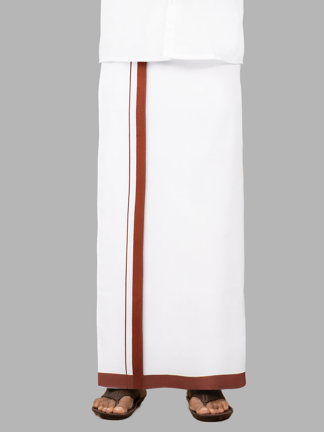 Men Brown Border Single Layer Adjustable Pocket Dhoti GACS8