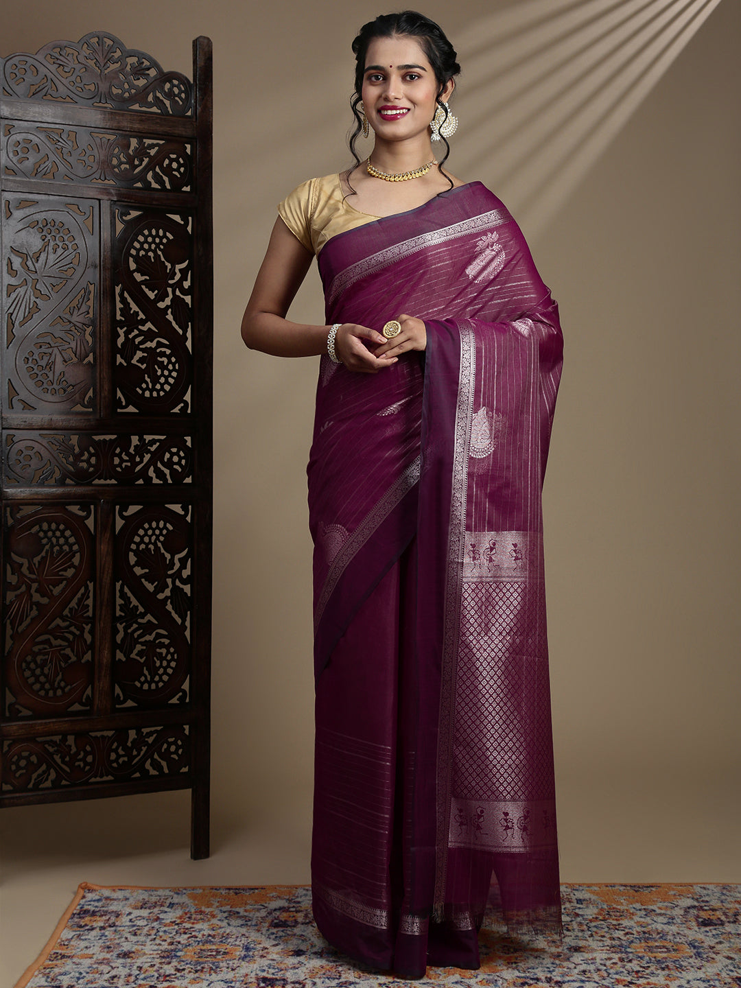 Women Majenta Semi Kora Cotton Saree SK127