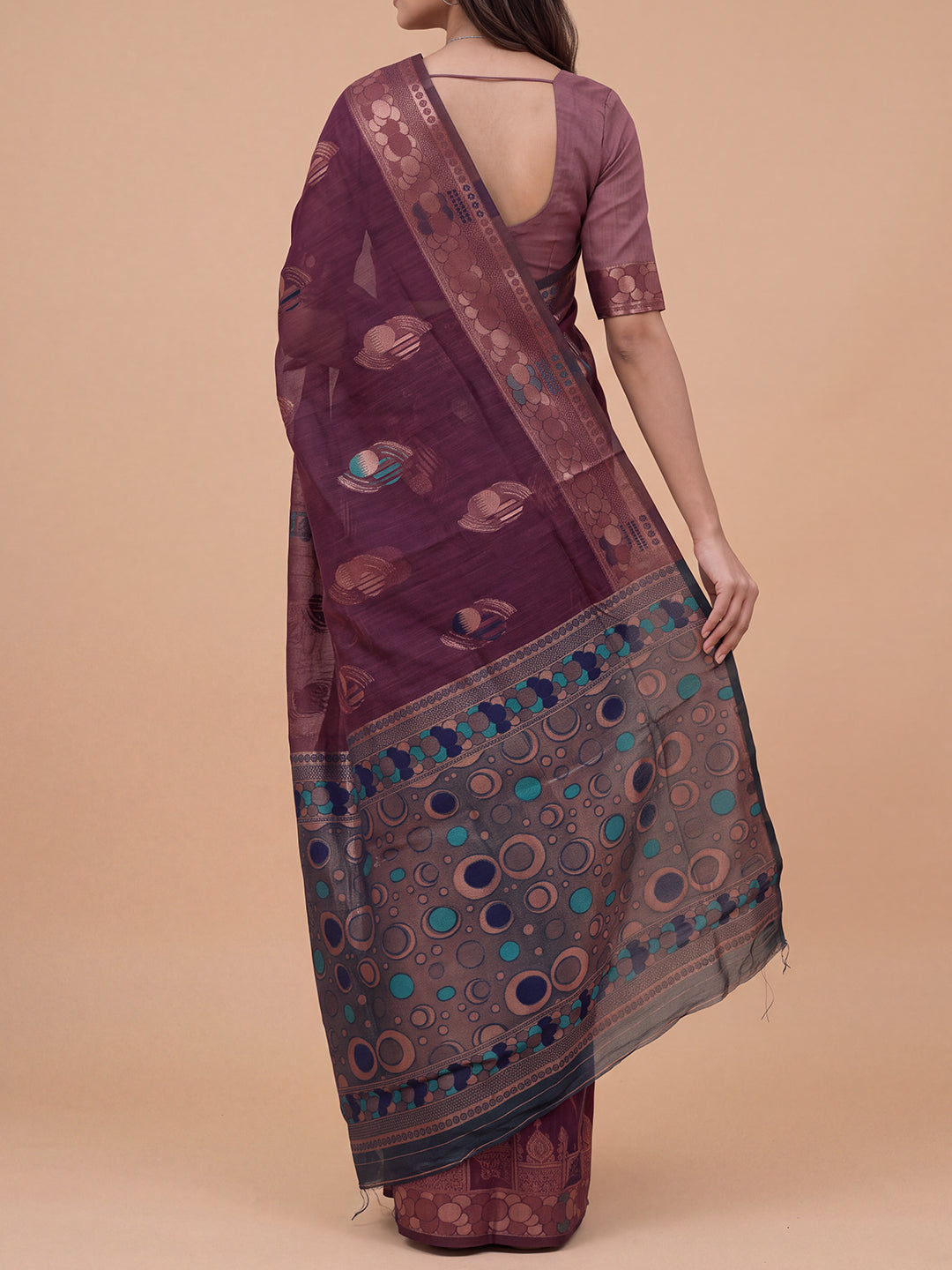 Women Spun Poly Dark Purple Printed Saree SP19
