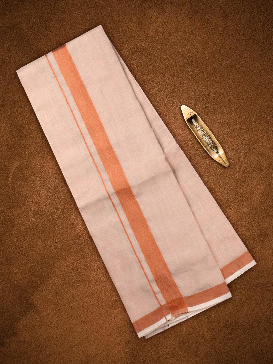 Mens Premium Handloom Tissue Double Dhoti with Copper Jari Border 110723