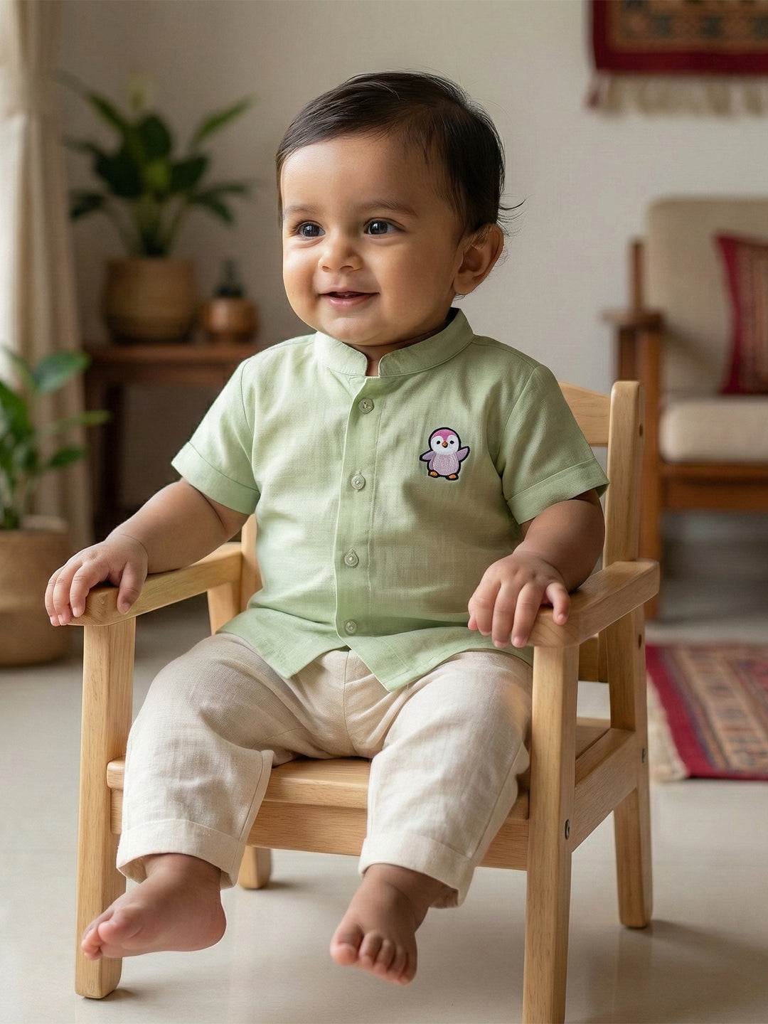 Born Baby Shirt with Pant and Panchakacham Set Pista Green G62