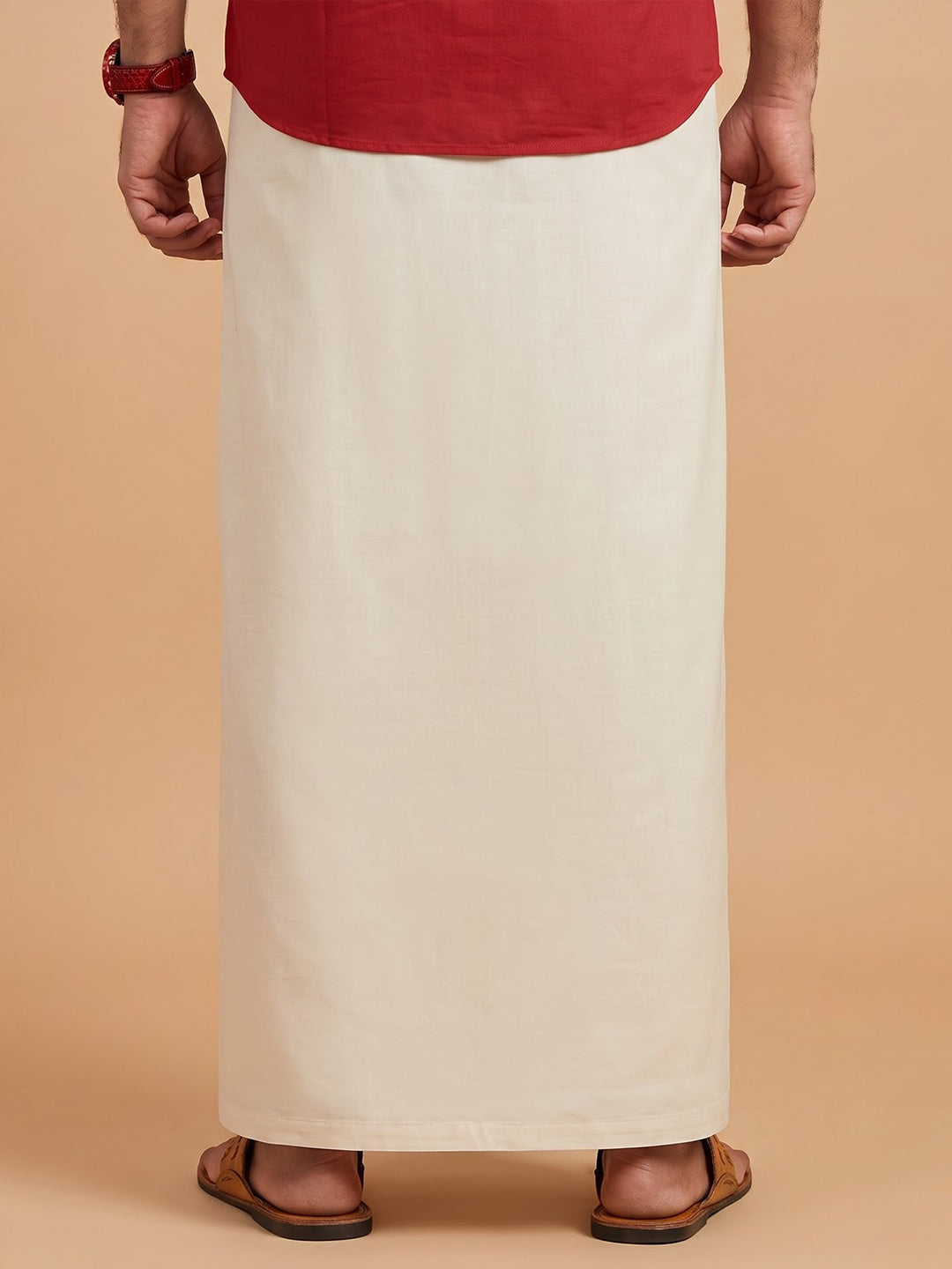 Double Layer 100% Cotton Cream Dhoti with Colour Jari Border - LC47