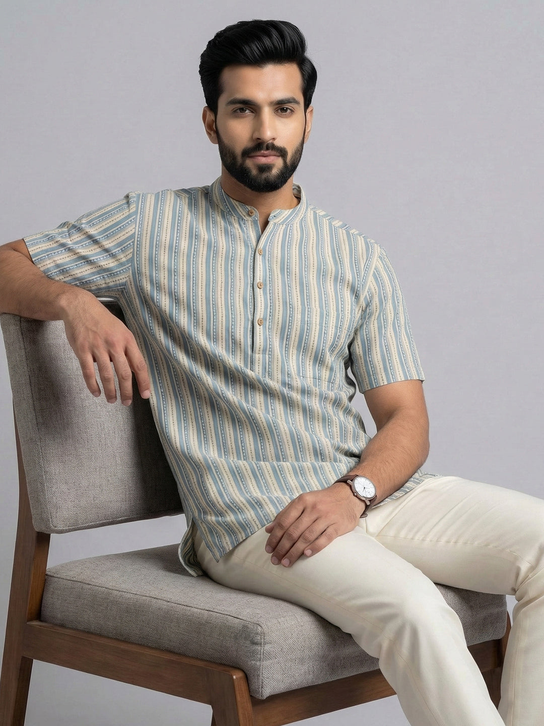 Men Cotton Short Length Pocket Kurta Brown OG14