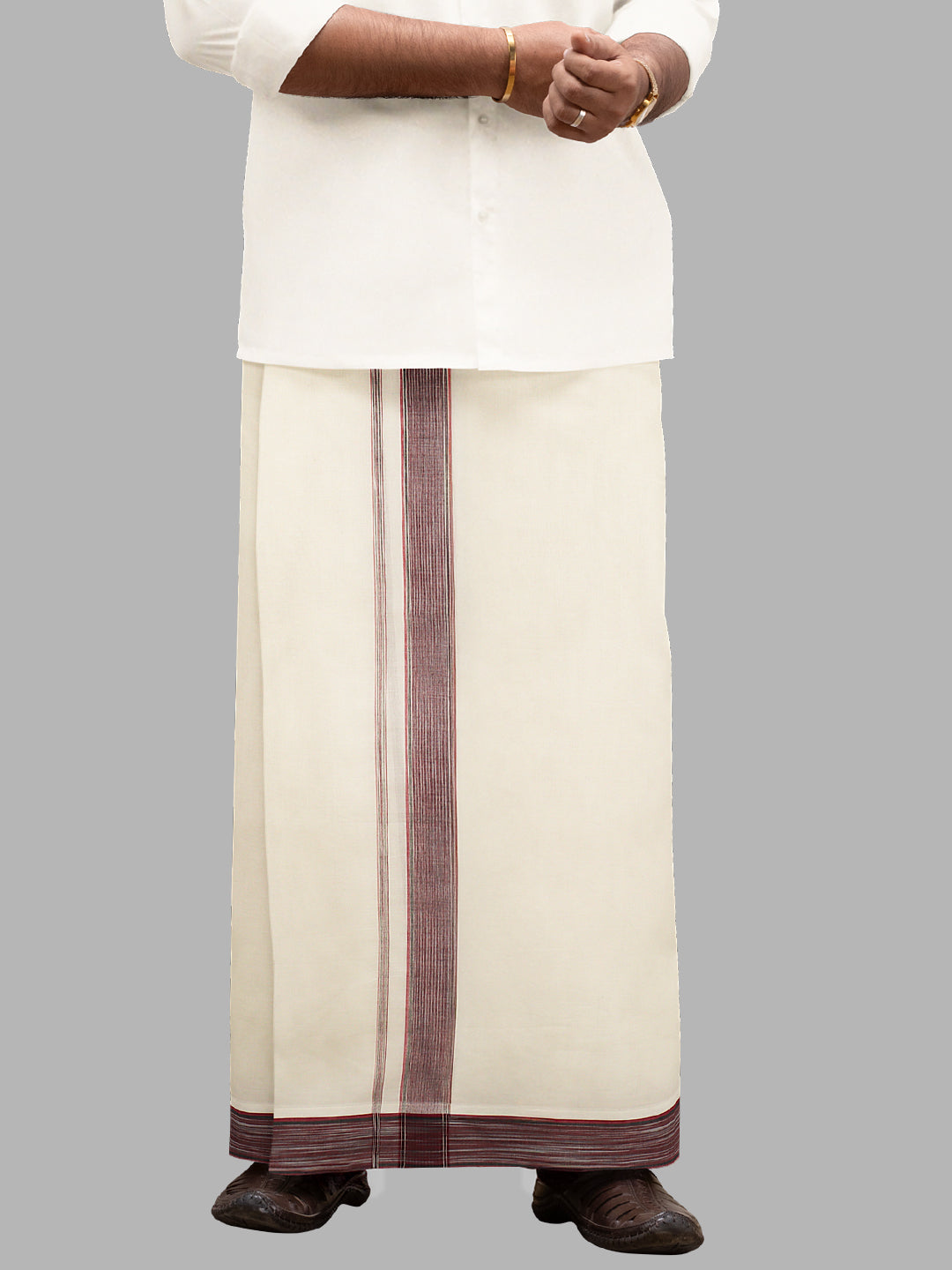 Men Maroon Fancy Jari Border Double Layer Kora Dhoti Harmony HF09