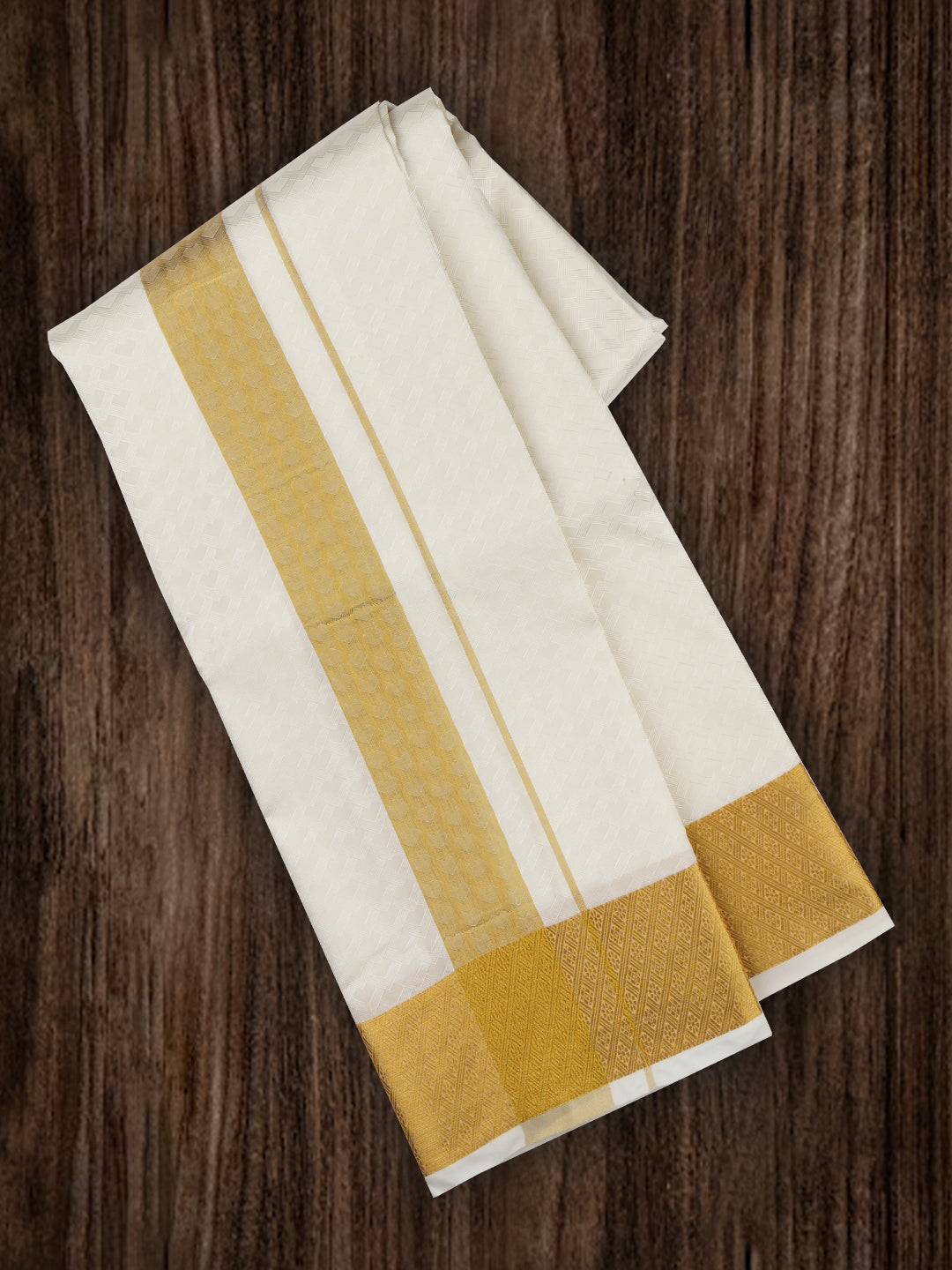 Mens Art Silk Zari Dhoti & Shirting Set Cream Mangalakara M14