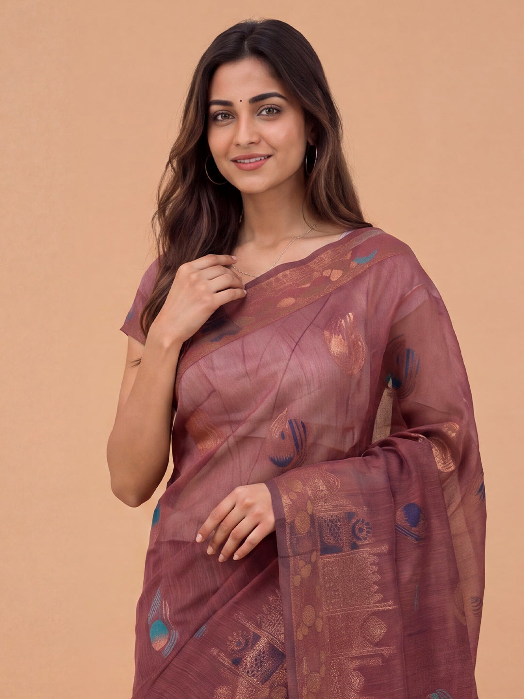 Women Spun Poly Dark Purple Printed Saree SP16