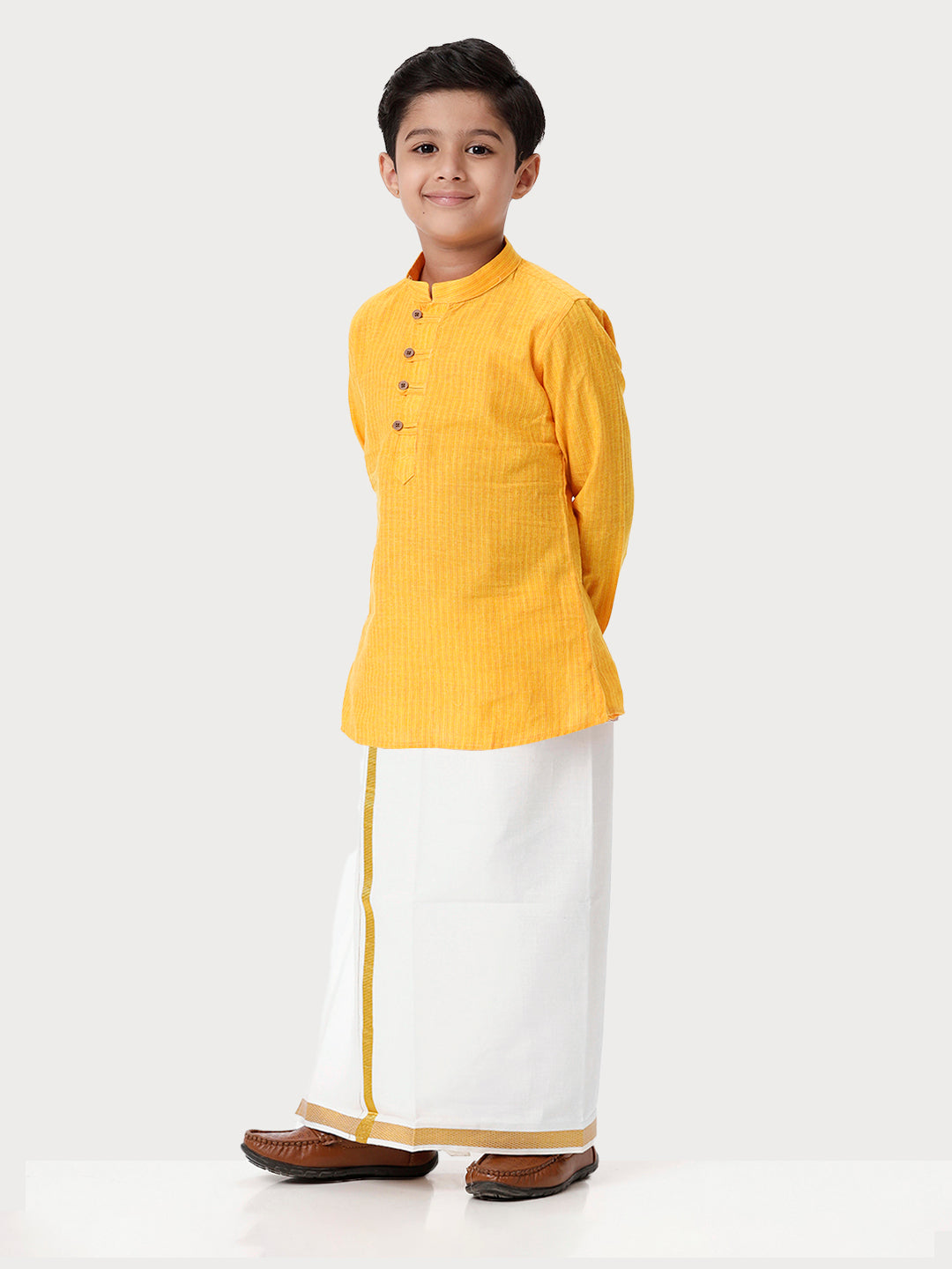 Boys Breeze Cotton Full Sleeves Yellow Kurta with Dhoti Combo-Side view