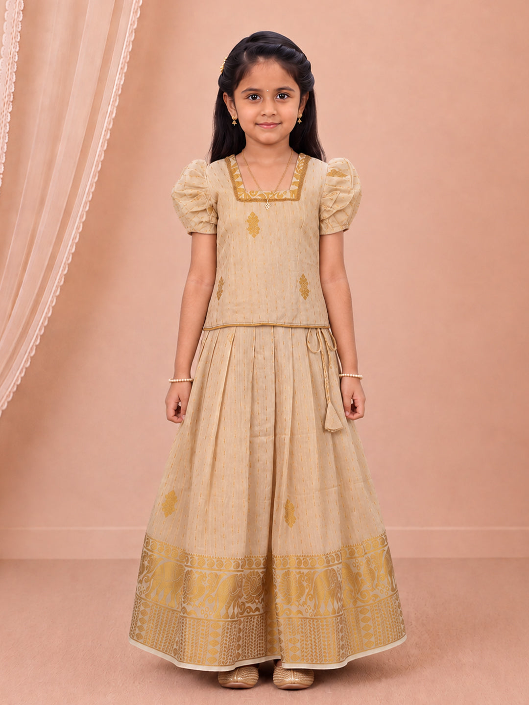 Girls Tissue Gold Pattu Pavadai Set GPS63