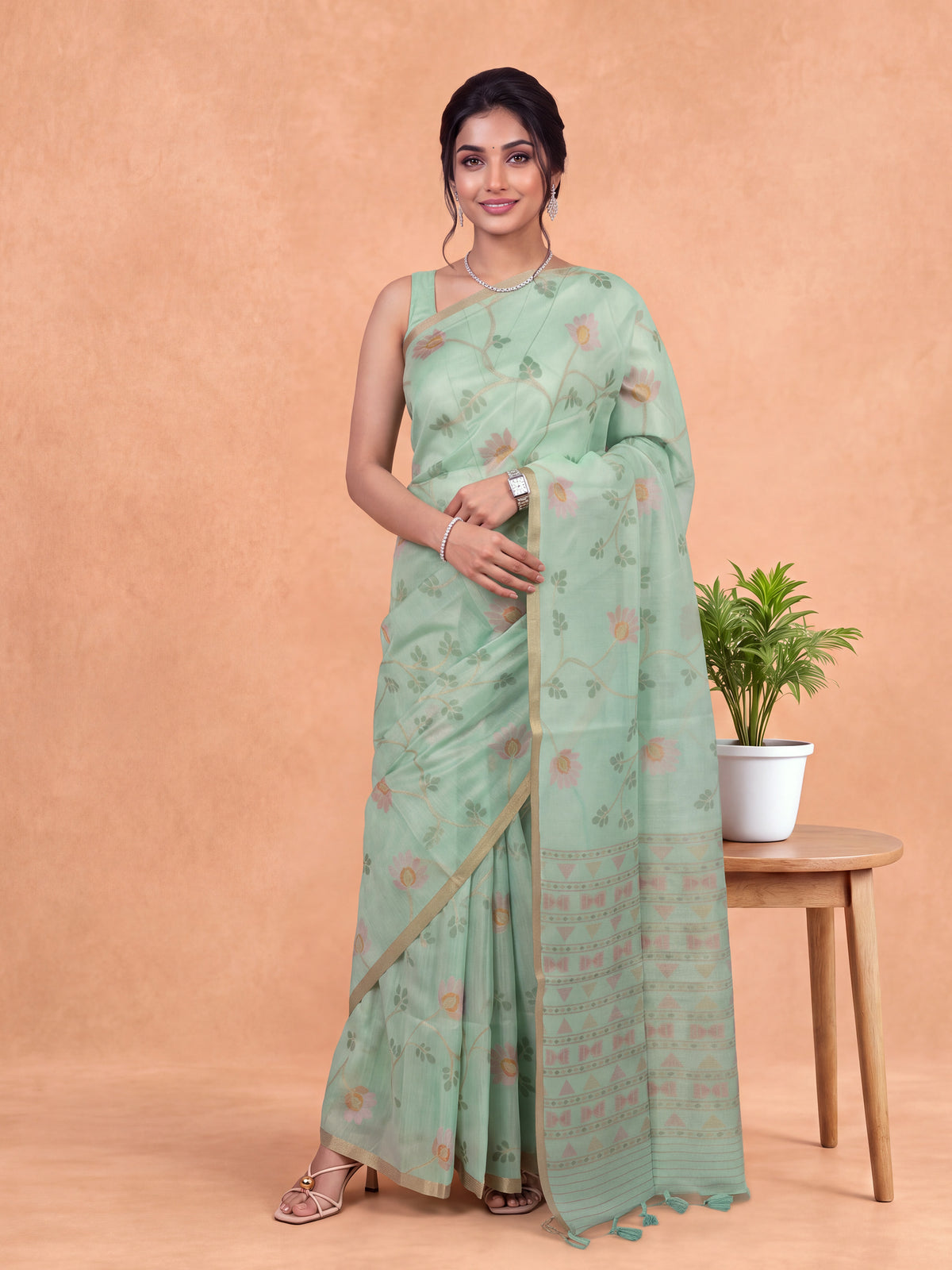 Women Spun Poly Turquoise Saree SP30