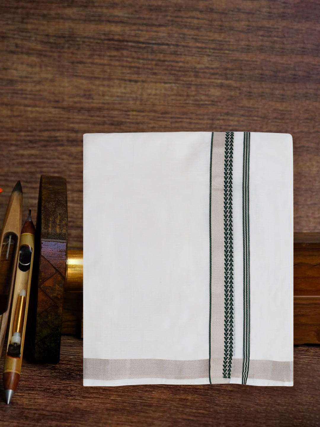 Men Premium Handloom White Dhoti with Fancy Jari Border HLM105