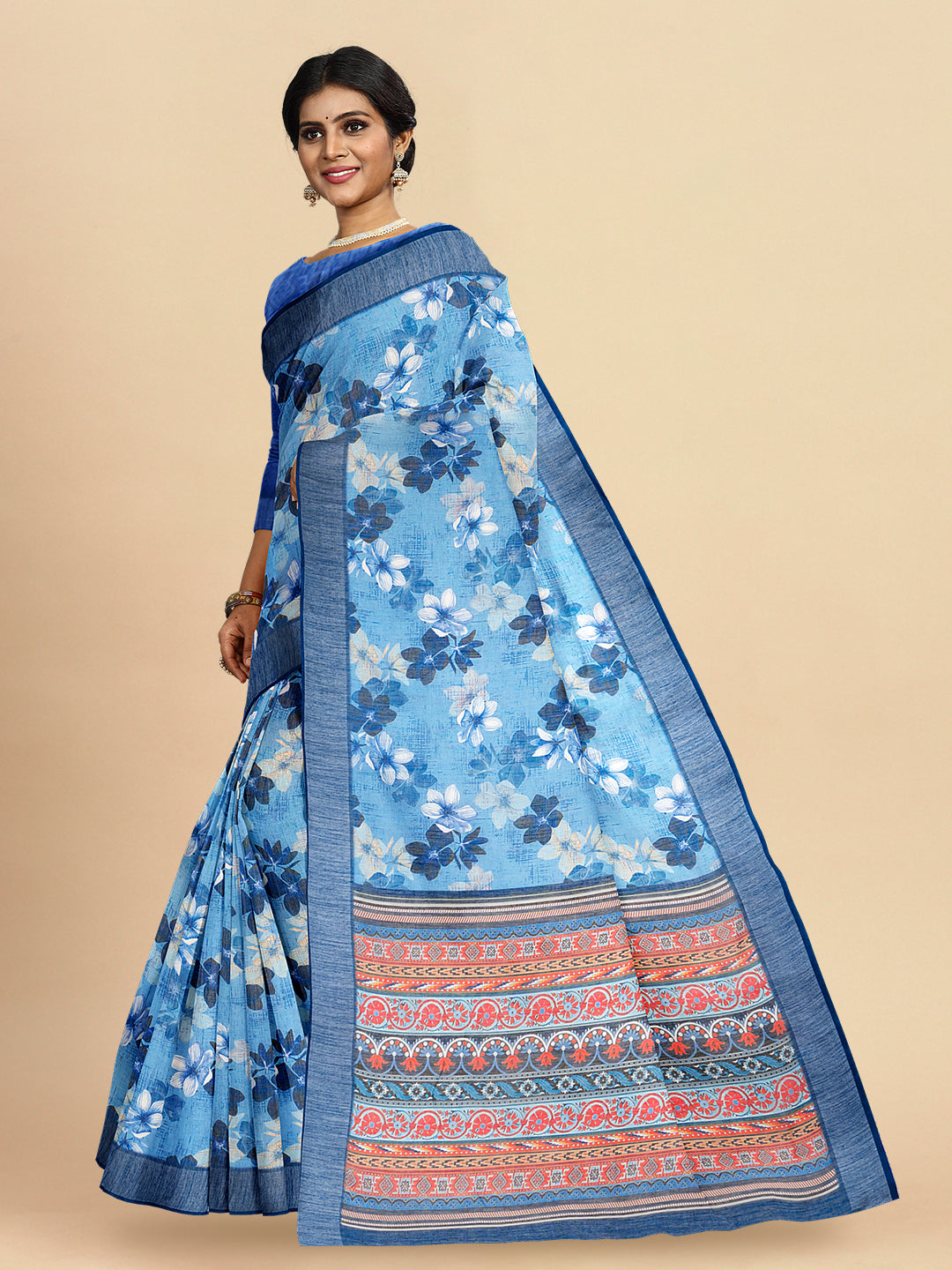Women Luxurious Semi Linen Digital Printed Saree SL102