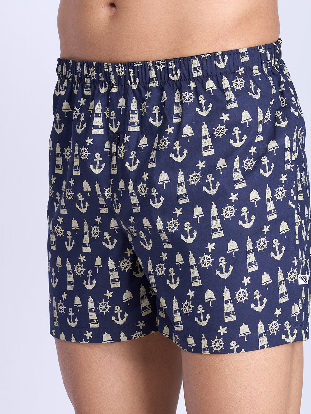 Unibro Mens Woven Inner Boxer Navy Anchor Shorts