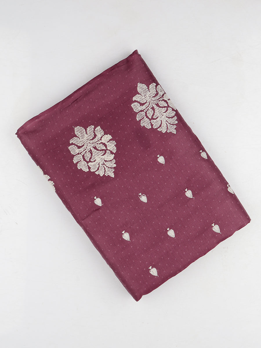 Womens Semi Tussar Light Maroon & Sandal Flower Embroidery Saree ST102