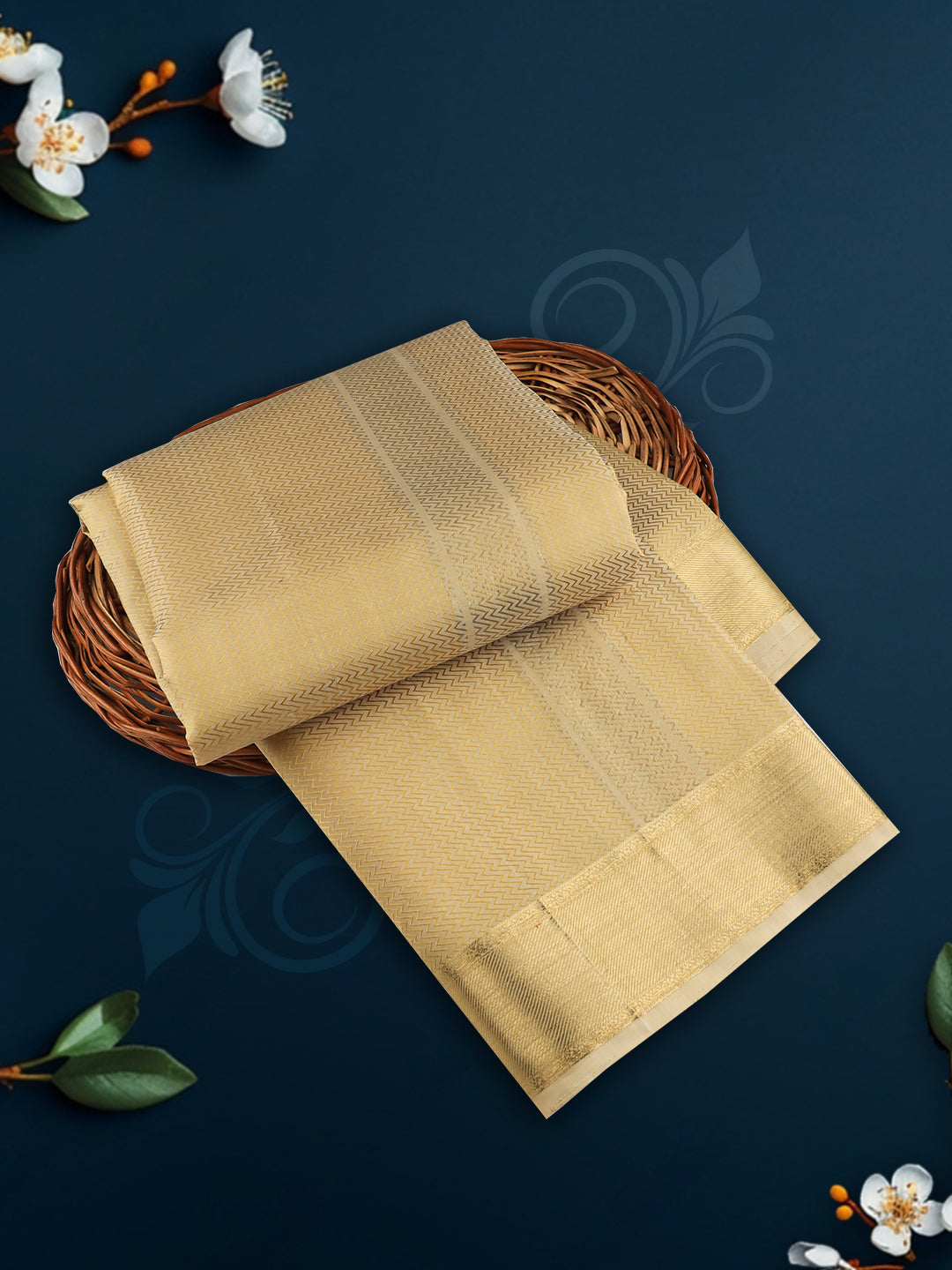 Men Pure Silk Dhoti & Towel Set with 2-gram Gold Jari Amirtham