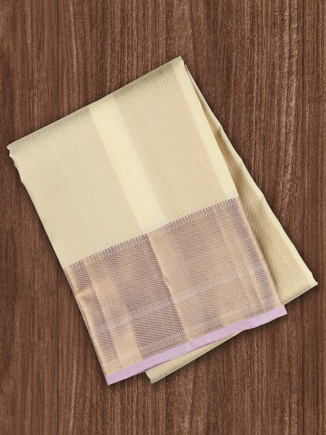 Men 100% Pure Silk 6" Jari Gold  Border Amirtham