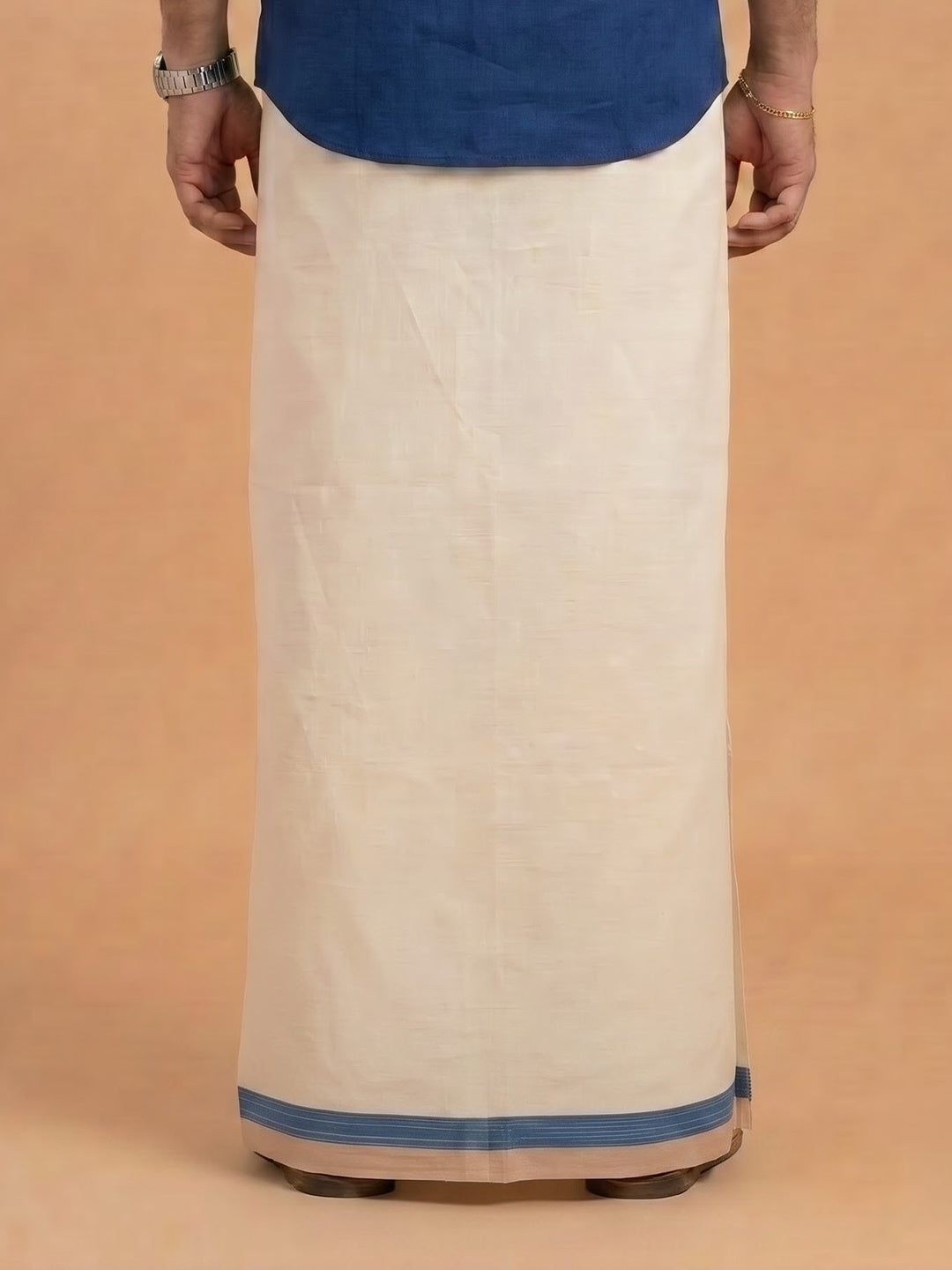 Double Layer Giza Cotton Cream Kora Dhoti with Colour Border - PKF02