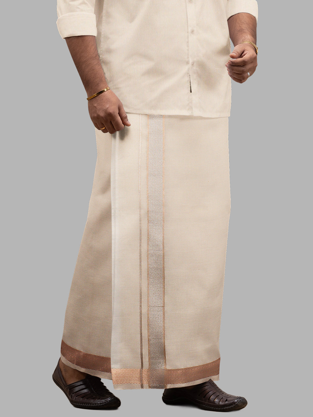 Men Tissue with Gold Fancy Border Single Layer Dhoti