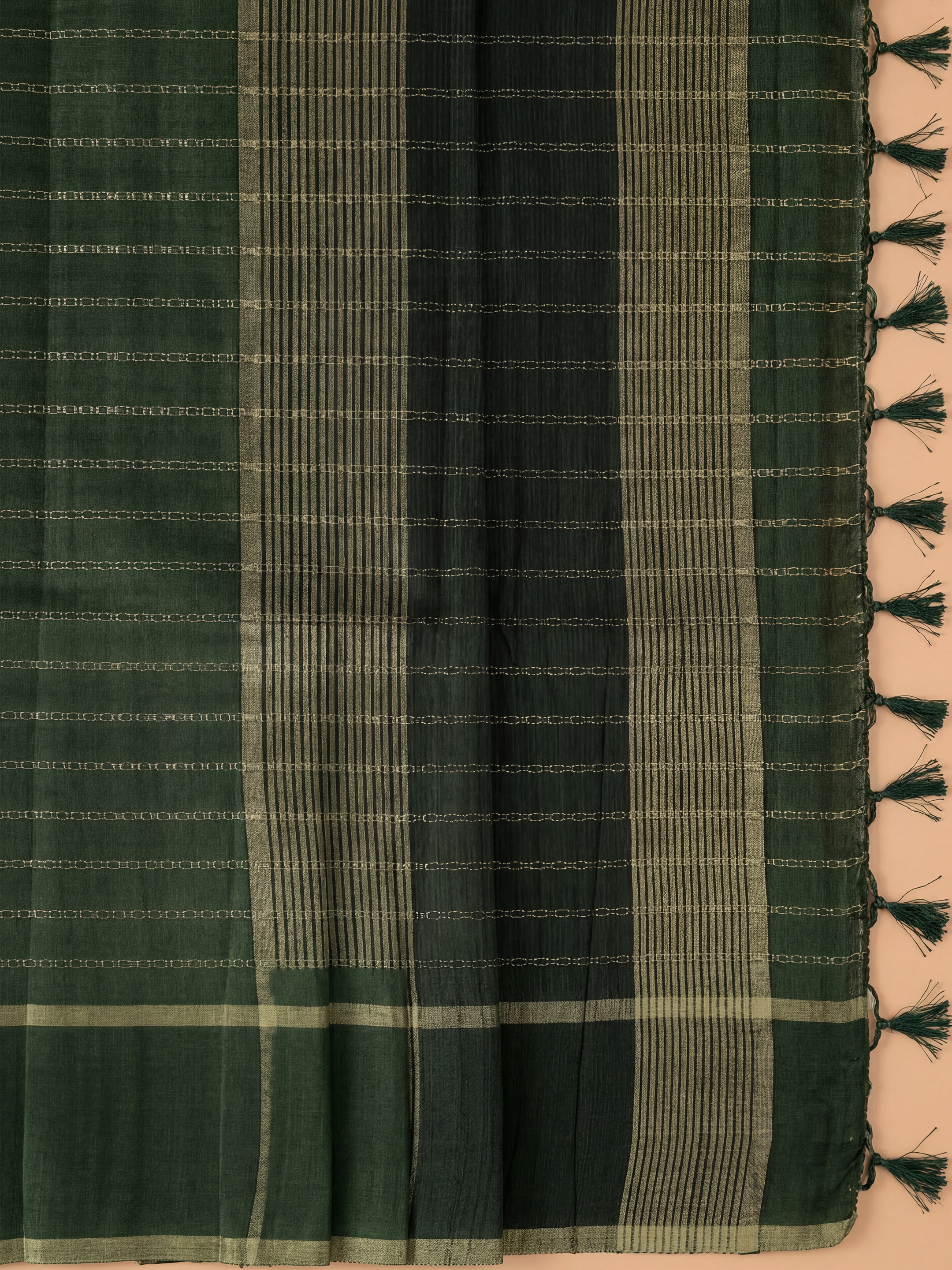 Women Semi Tussar Bottle Green Saree ST325