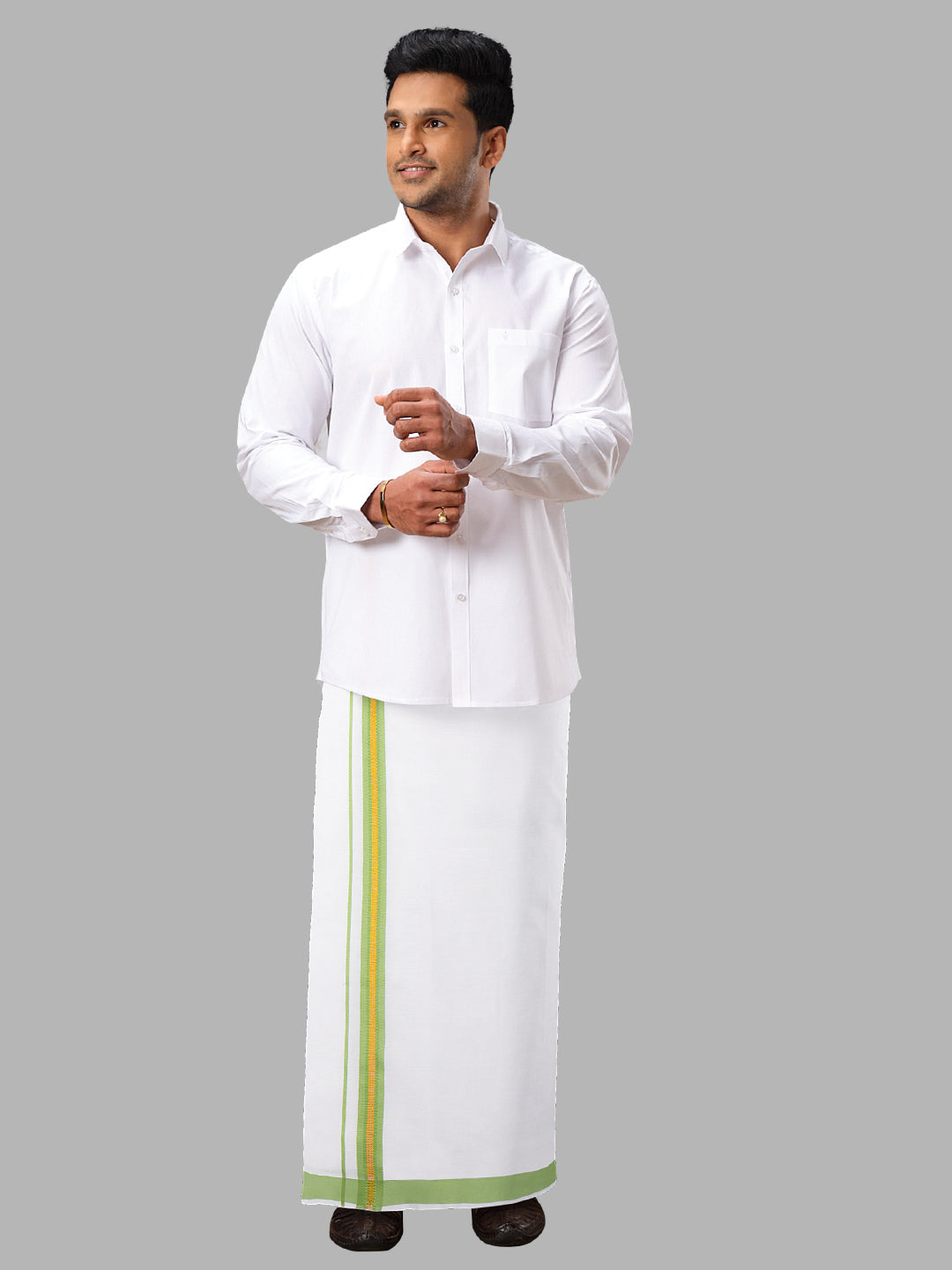 Men Green Adjustable Pocket Dhoti with Fancy Border GACJ14