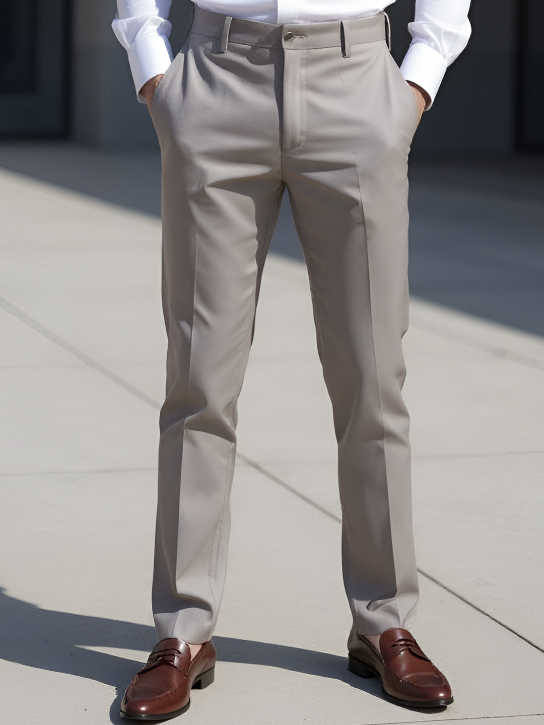 Men Cotton Lycra Grey Smart Fit Pant Zara
