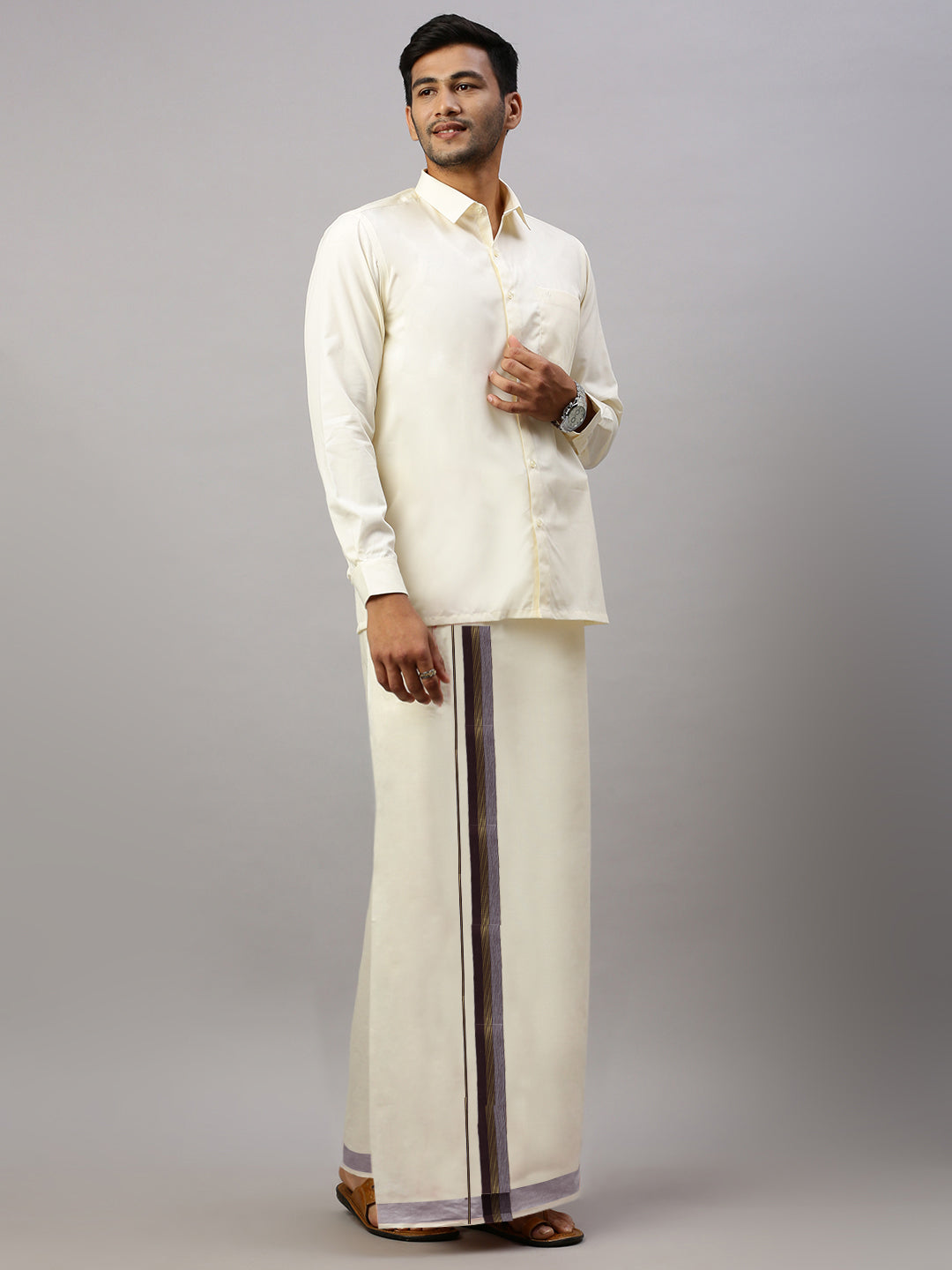 Mens Marron Jari Fancy Border Kora Dhoti EGJ06