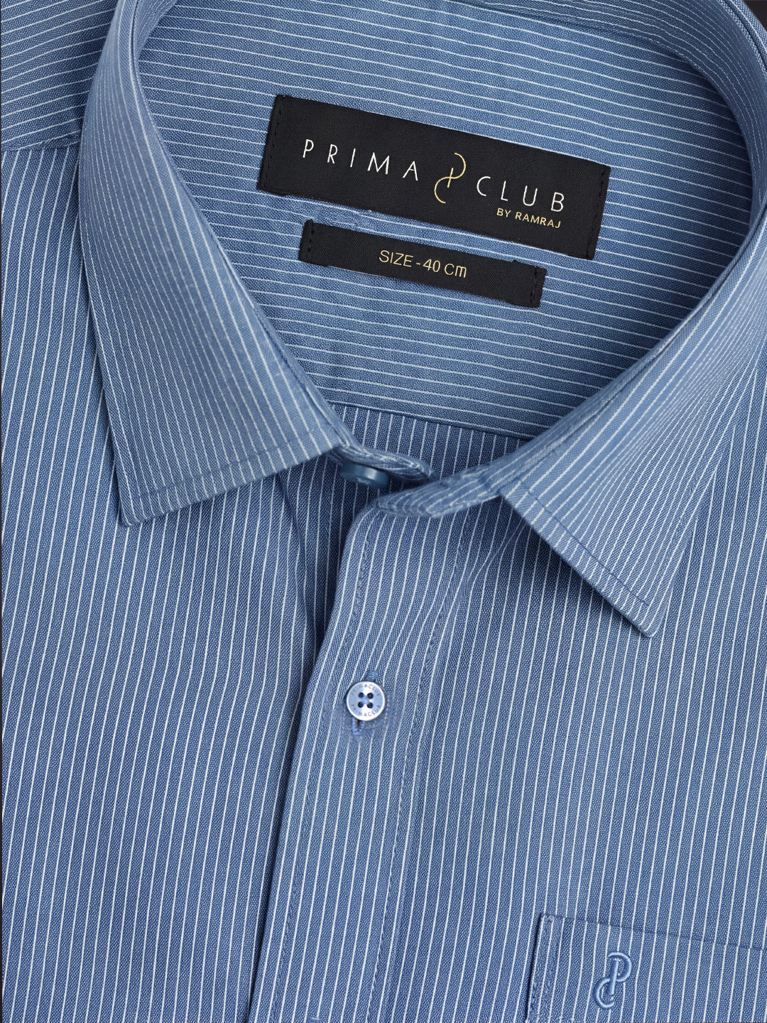 Prima Club Premium Cotton Dobby Mid Blue Stripes Regular Fit Shirt SRAX1