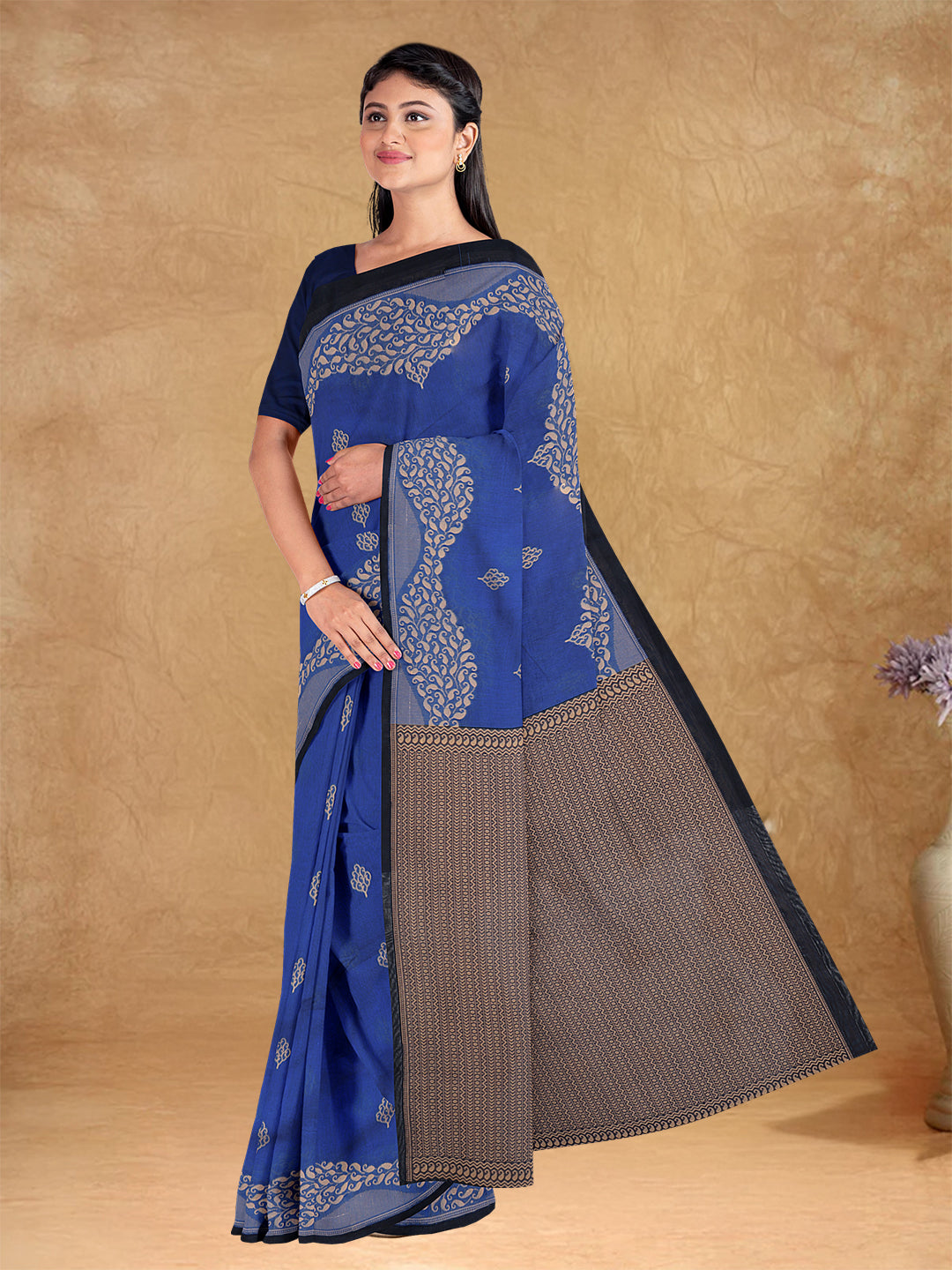 Couple Combo Shirt & Dhoti Set with Saree Dark Blue PCS170